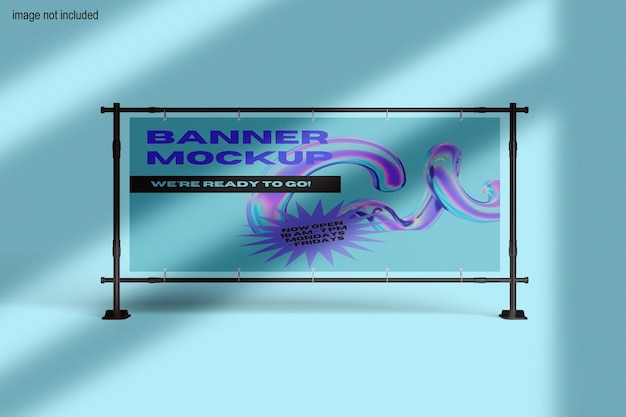 Vista frontale del banner sul mockup del telaio metallico