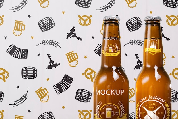 front view beer bottles with copy space