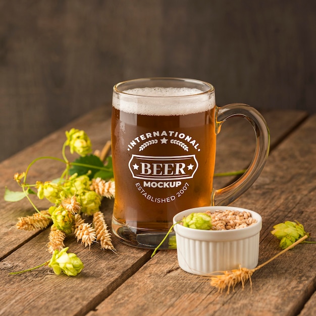 Front view of beer pint with barley mock-up