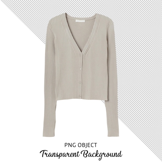 PSD vista frontale del cardigan donna beige su sfondo trasparente