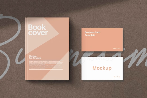 Front view book cover and business card mockup