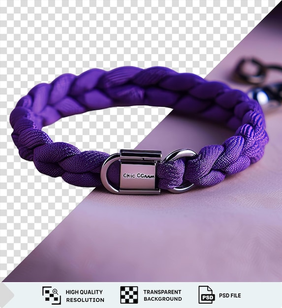 PSD front view capture a bracelet purple silver material fabric label