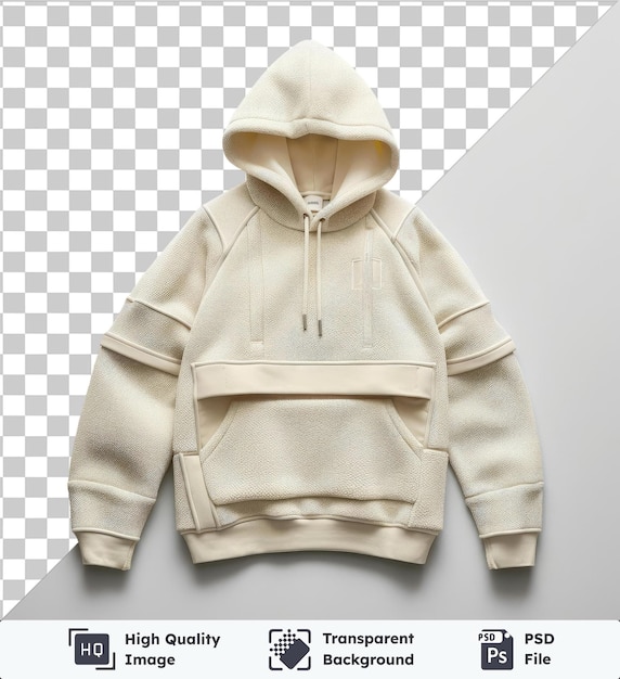PSD front view capture a hoodie beige technical materials fabric label