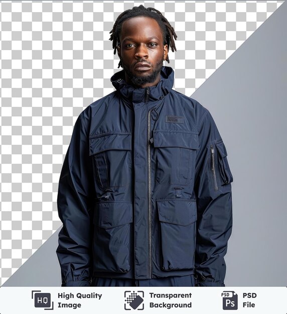 PSD front view capture a premium jacket navy technical materials fabric label brand name brand name brand name brand name brand name brand name brand name