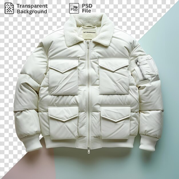 PSD front view capture a premium jacket white leather material fabric label brand name brand name brand name brand name brand name brand name brand name