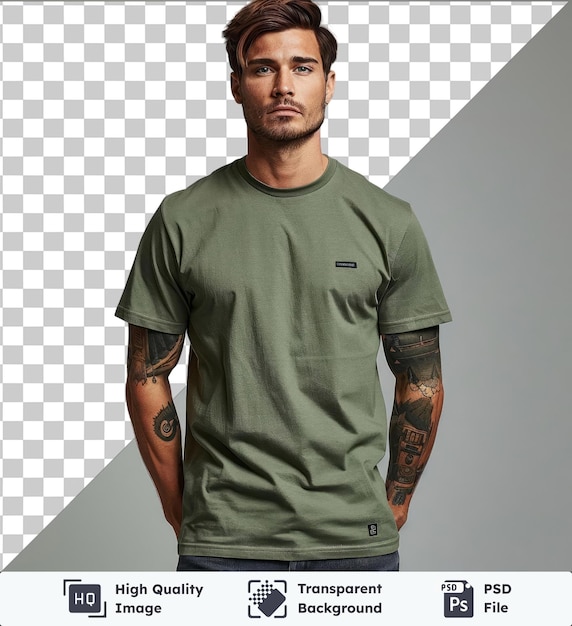 PSD front view capture a premium t shirt olive technical materials fabric label brand name brand name brand name brand name brand name brand name