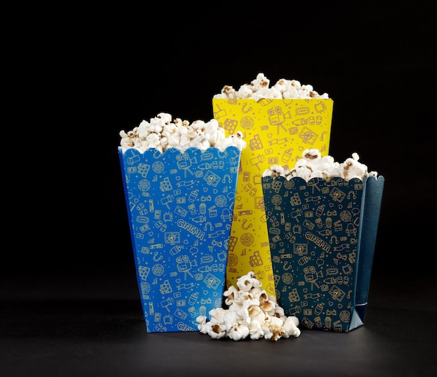 PSD front view of cinema popcorn cups