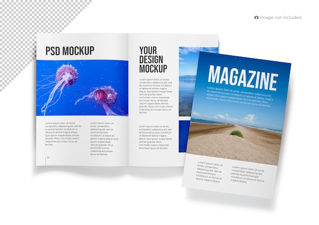 PSD front view cover and inner part editorial magazine mockup