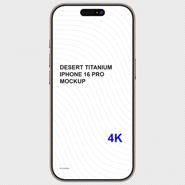 PSD front view of desert titanium smartphone mockup similar to iphone 16 pro without background