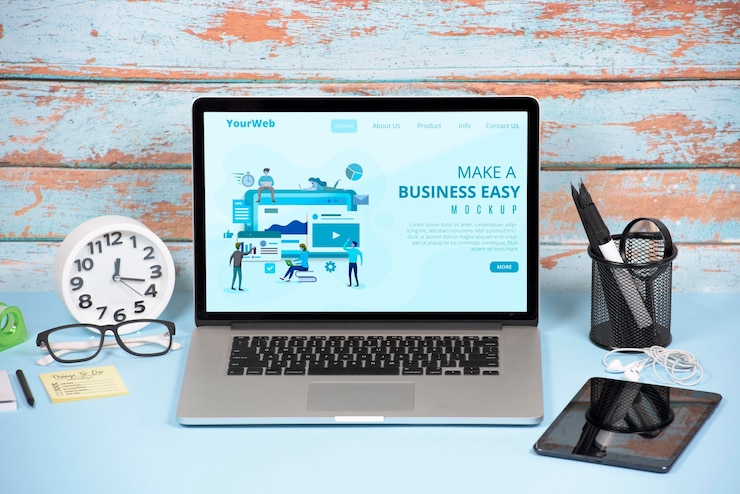 PSD front view of desk concept mock-up
