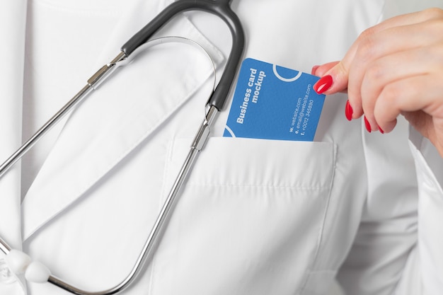 PSD front view doctor holding card mockup