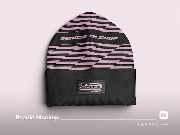 Front view fashion beanie isolated mockup in flat lay setting