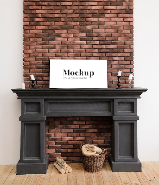 Front view of fireplace mock-up for interior decoration