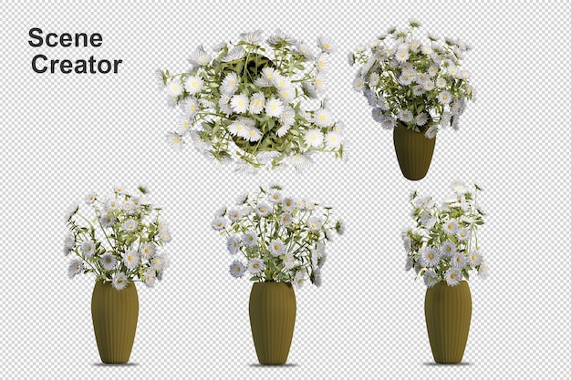 PSD front view flower basket in 3d rendering