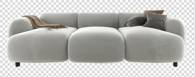 Front view gray 3 eater sofa and pillows transparent