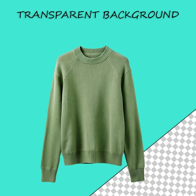 Front view of green casual woman cardigan on transparent background