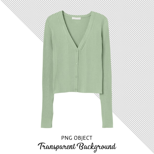 PSD front view of green casual woman cardigan on transparent background