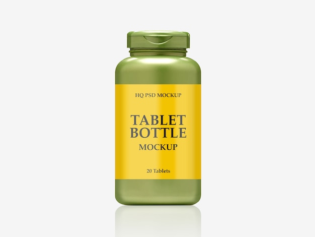 Front view of green tablet bottle mockup