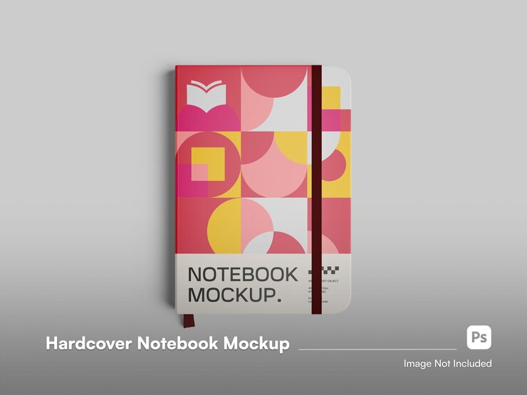 PSD front view hardcover notebook 3d render mockup isolated