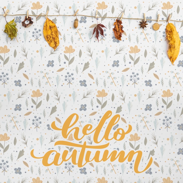 Front view of hello autumn and leaves