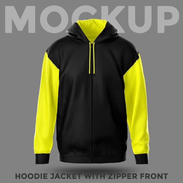 PSD front view hoodie jacket with zipper mockup