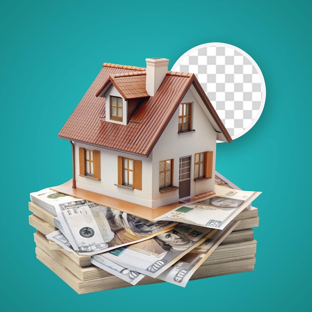 PSD front view house with garden and money banknotes