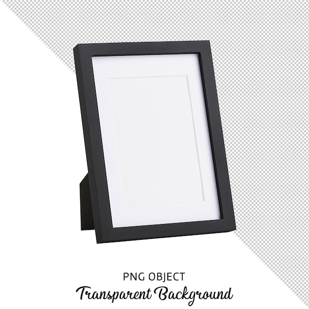 PSD front view of isolated black photo frame on transparent background