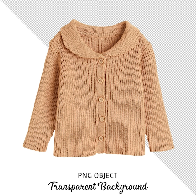 Front view of kids basic cardigan on transparent background