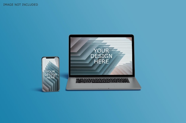 Vista frontale laptop e smartphone mockup design isolato