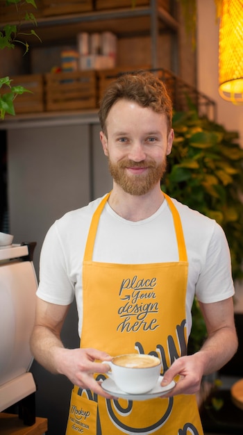 PSD uomo di vista frontale che tiene tazza di caffè