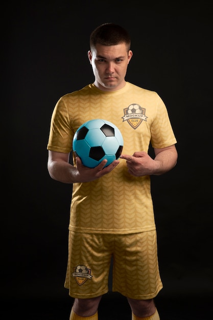 PSD front view man wearing soccer equipment