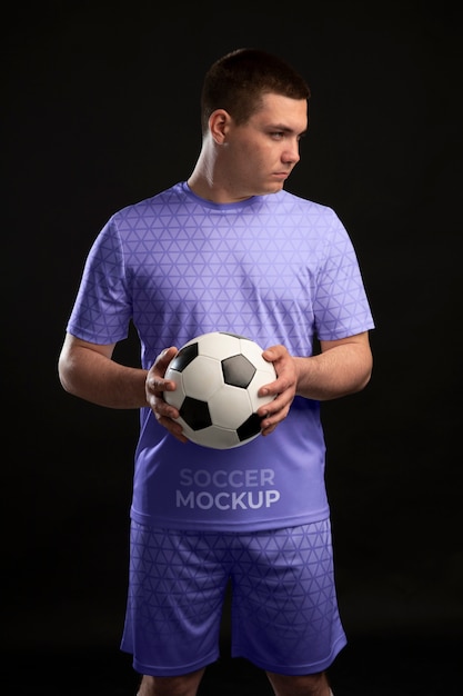 front view man wearing soccer equipment