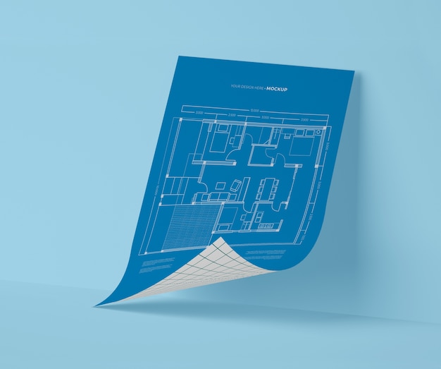 PSD front view of mock-up paper blueprint