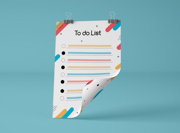 front view of mock-up paper with to do list