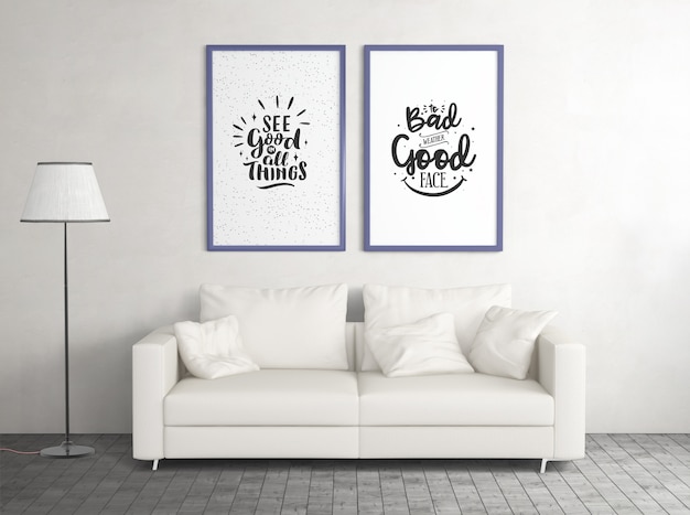 Front view mock up posters with sofa