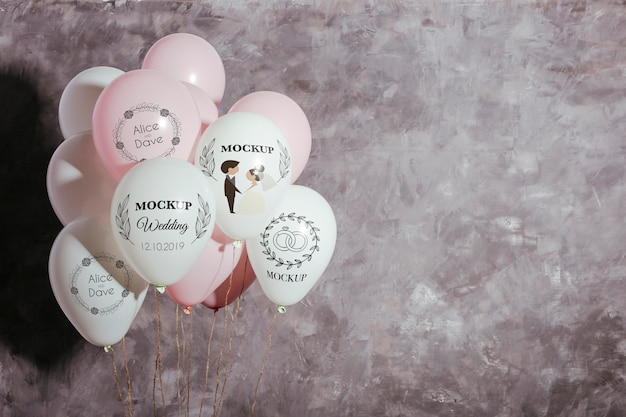 Front view of mock-up wedding balloons