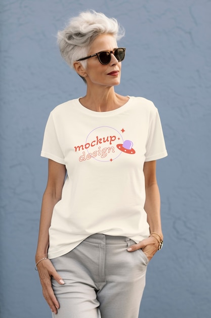 PSD front view model wearing tshirt mockup