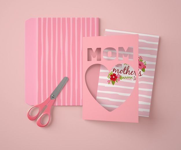 PSD front view mother's day composition with card mock-up