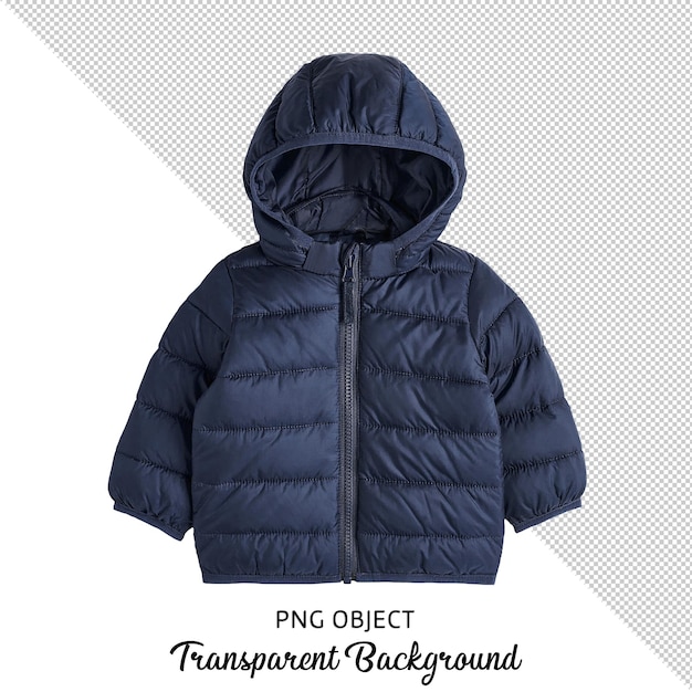 Vista frontale del cappotto per bambini blu navy su sfondo trasparente