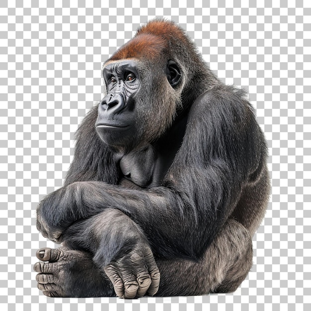 PSD Фронтовый вид западной низменной гориллы, изолированной на прозрачном фоне