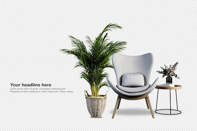 front view of armchair in 3d rendering