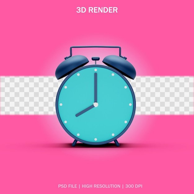 PSD 3dデザインの透明な背景と濃い青の目覚まし時計の正面図