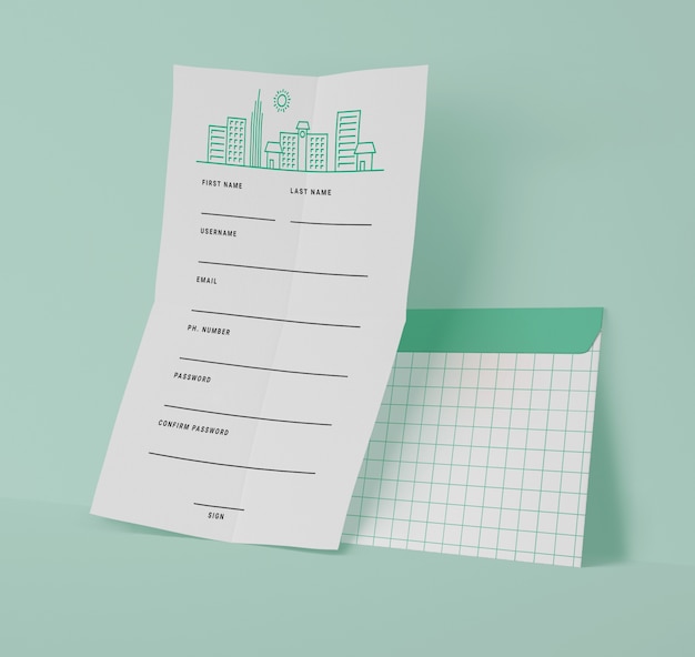 Front view of papers with gridlines
