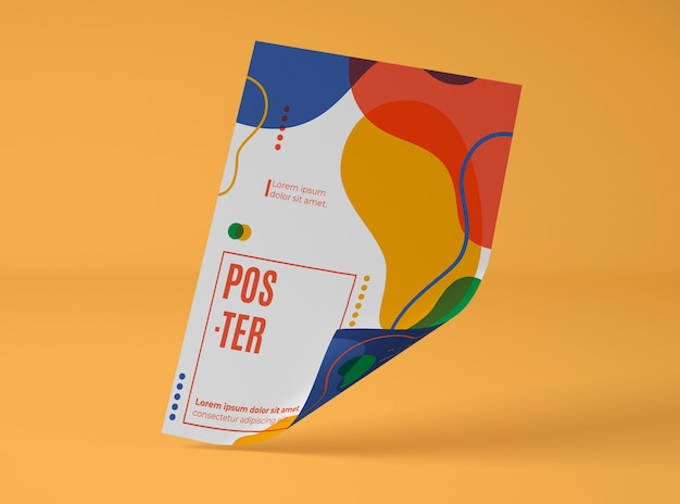 PSD front view of paper mock-up with multicolored shapes