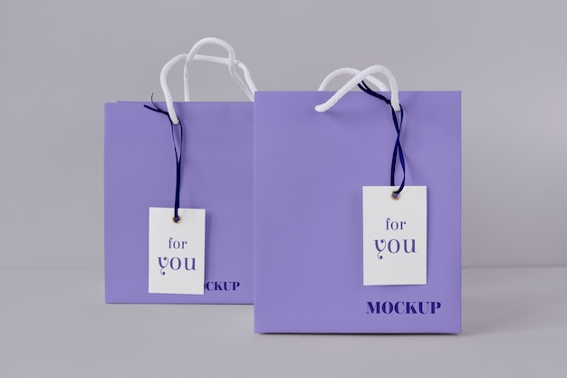 Front view of paper shopping bag mock-up with paper tag