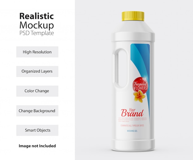 PSD front view of plastic detergent bottle mockup