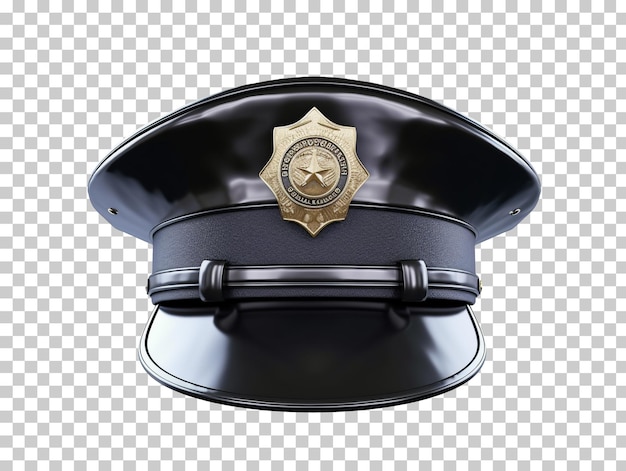 PSD vista anteriore di un berretto di polizia con il distintivo isolato su uno sfondo trasparente png psd