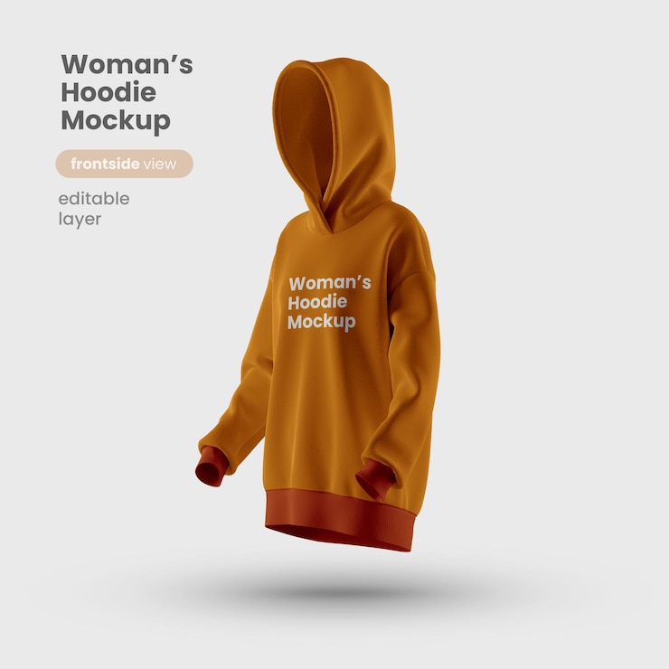 PSD front view of premium customizable woman hoodie mockup