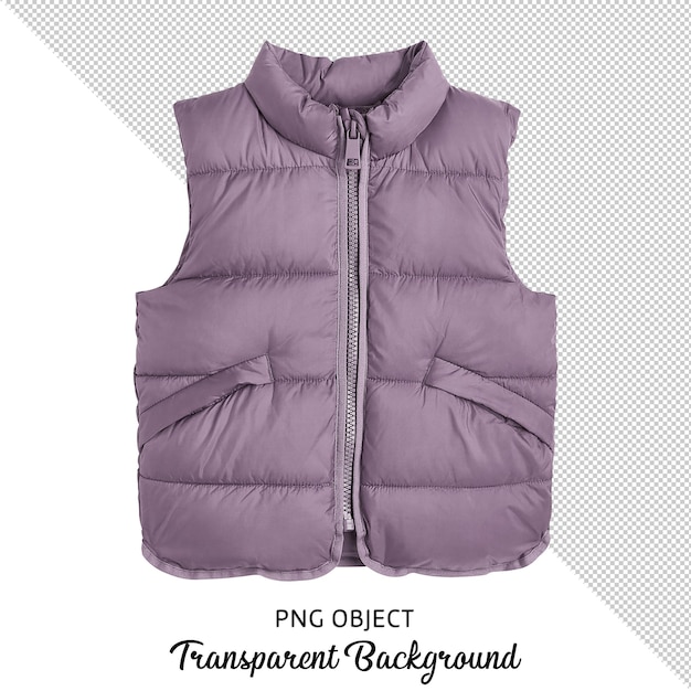 PSD front view of purple sport kids vest on transparent background