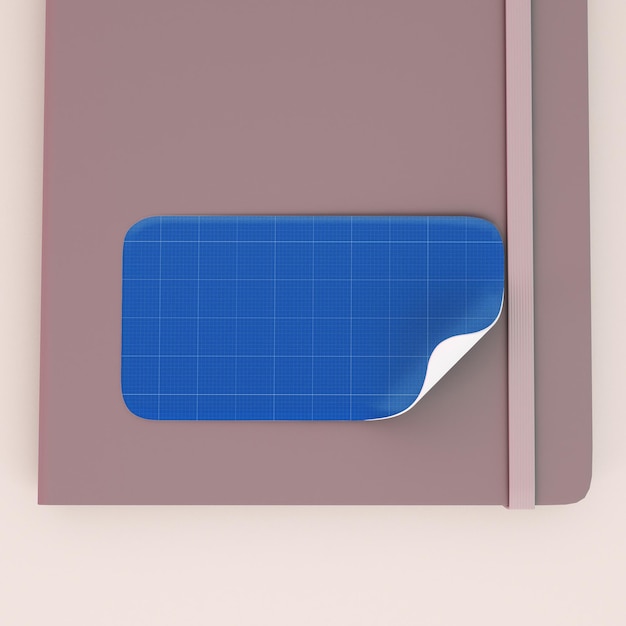 Front view rectangle sticker on notebook psd mockup with customizable design